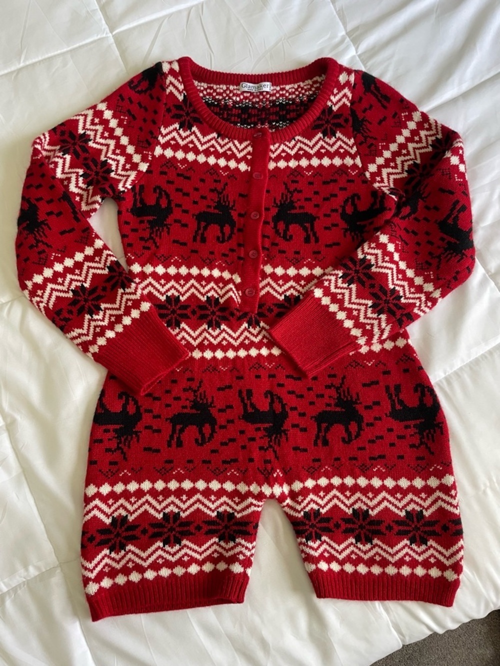 Like new Reindeer Knit Pajama Romper - Picture 3 of 6